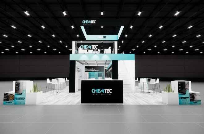 Chemtec 30x30 Custom Double Decker Trade Show Exhibit Front View