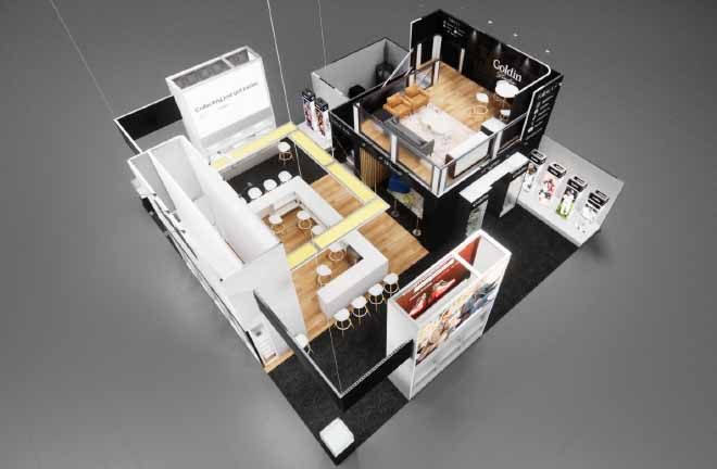 Goldin 40x40 Custom Double Decker Trade Show Exhibit Birds Eye Top View